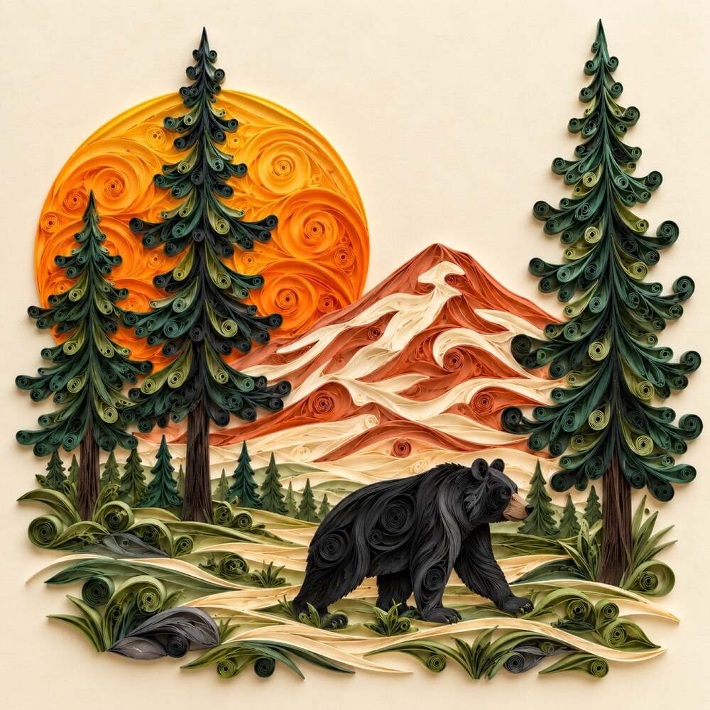 8x8 Black Framed Bear Mountain Forest Art Print